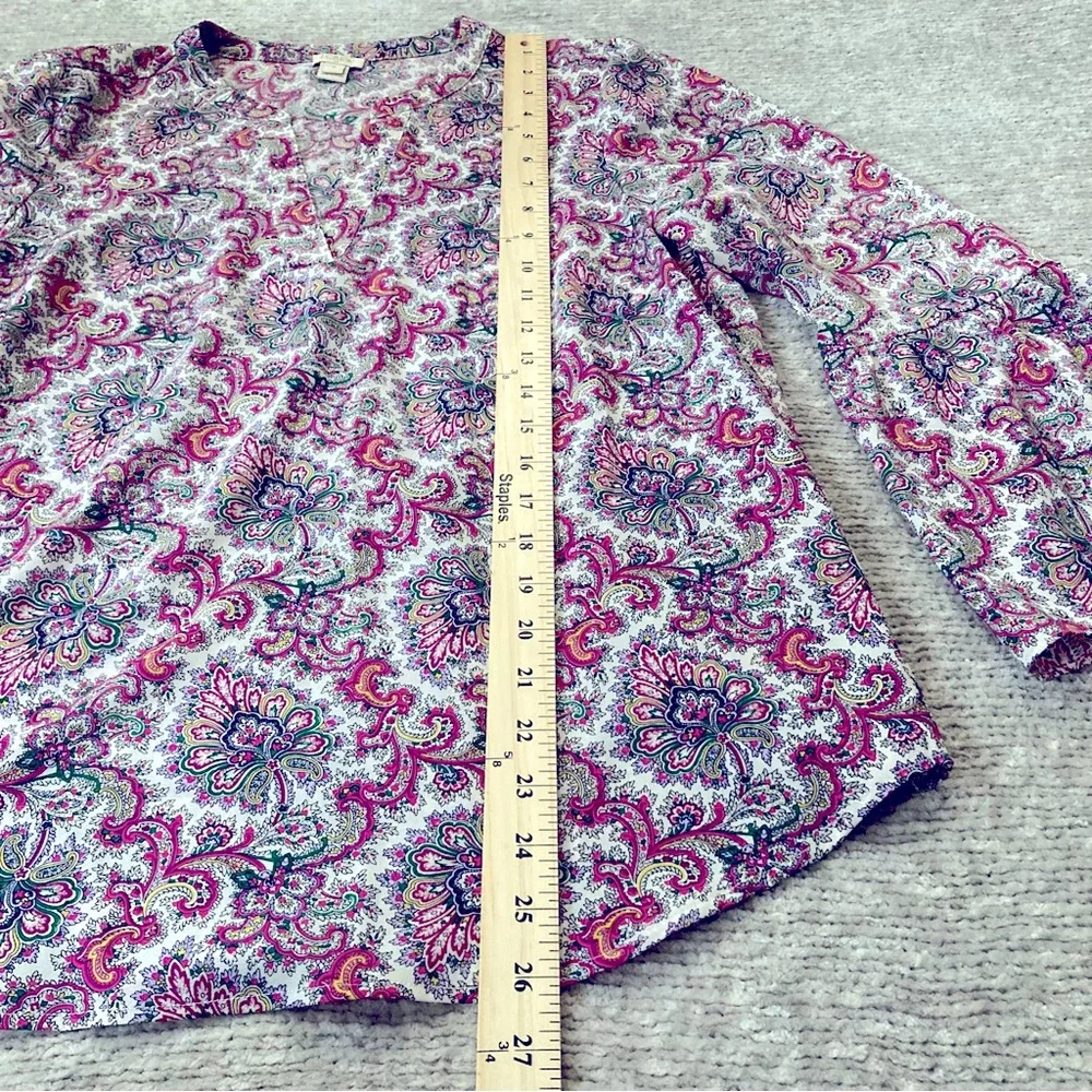 J.Crew Medium Paisley Bell Sleeve Blouse Burgundy Pink Green‎ Floral Boho